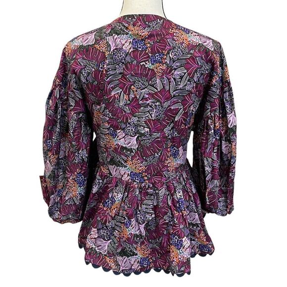 Kika Vargas x Target Purple Floral Cotton Coral Reef Scallop Edge Wrap Top - Picture 2 of 5